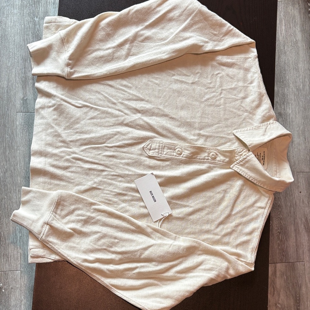 Buck Mason Ivory Long Sleeve Crop Henley Top